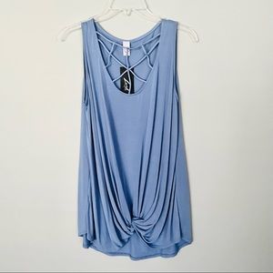 CY Fashion Caged Detail Sleeveless Front Twist Top Indigo Blue Small NEW W TAGS